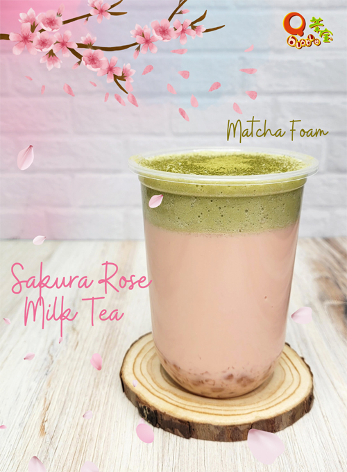 Qbubble_Sakura Rose Milk Tea with Matcha Foam