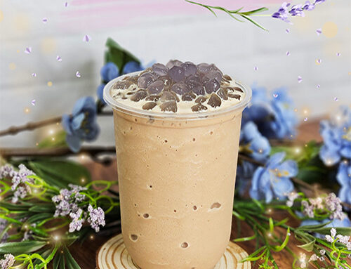 Lavender Milk Tea Frappé with Taro Jelly Ball