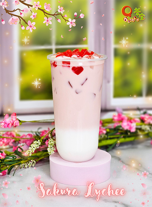 Qbubble Sakura Lychee Boba Milk Tea