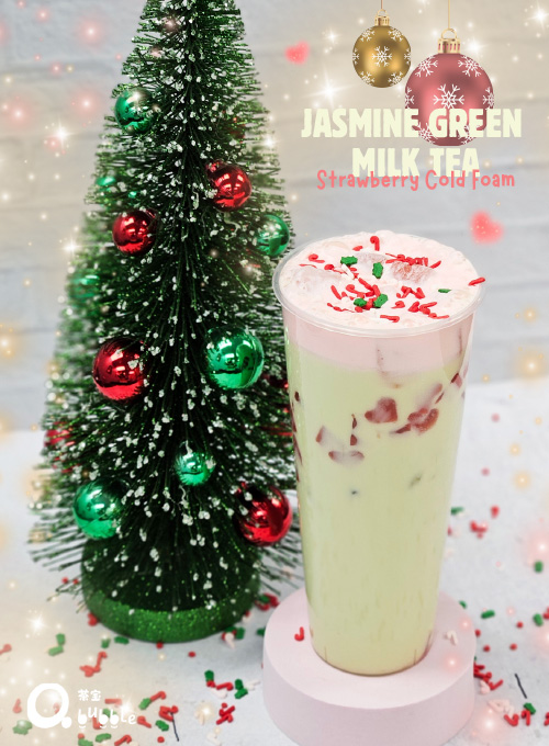 qbubble_jasmine green milk tea_strawberry cold foam